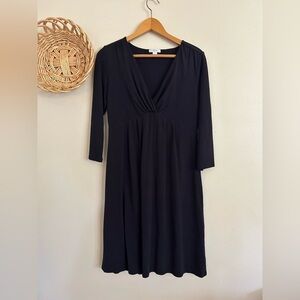 Garnet hill Stretchy Long Sleeve Black fit flare Midi Dress Size S